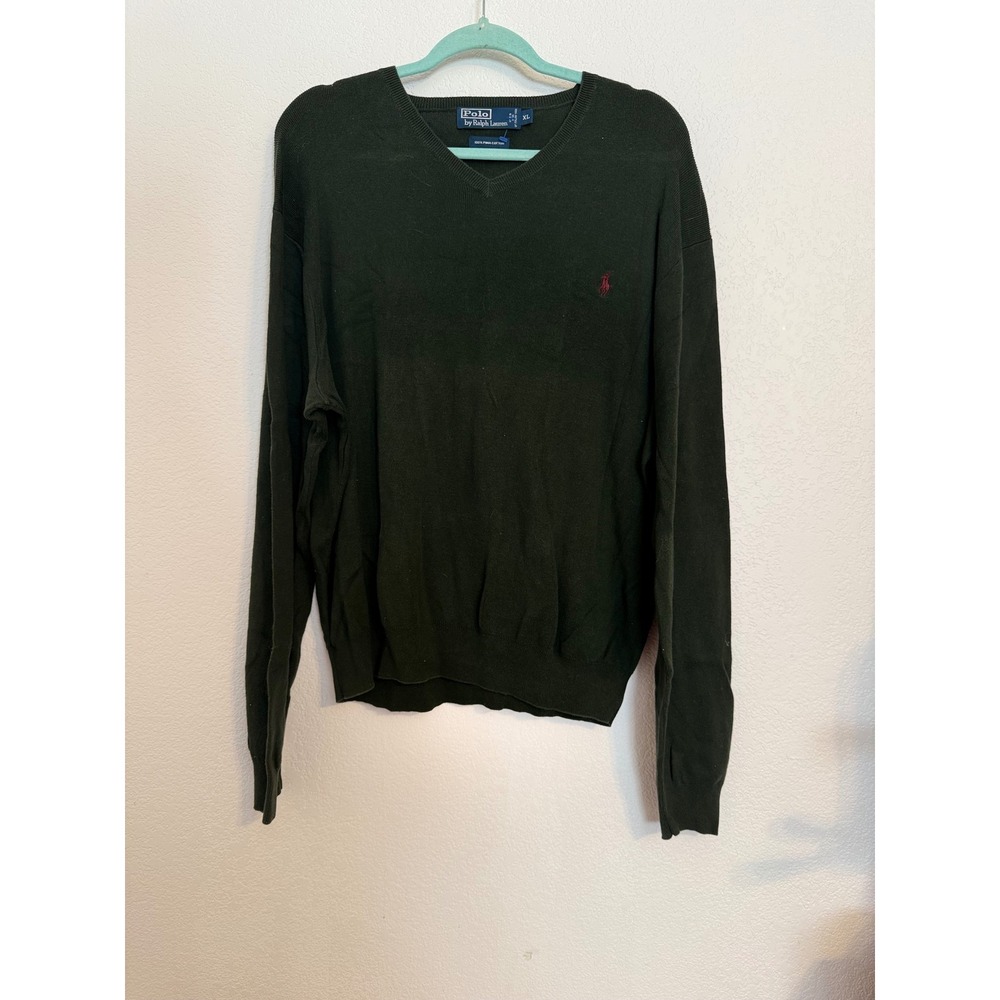 Polo Ralph Lauren Mens XL Green Pima Cotton V Neck Long Sleeve‎ Sweater